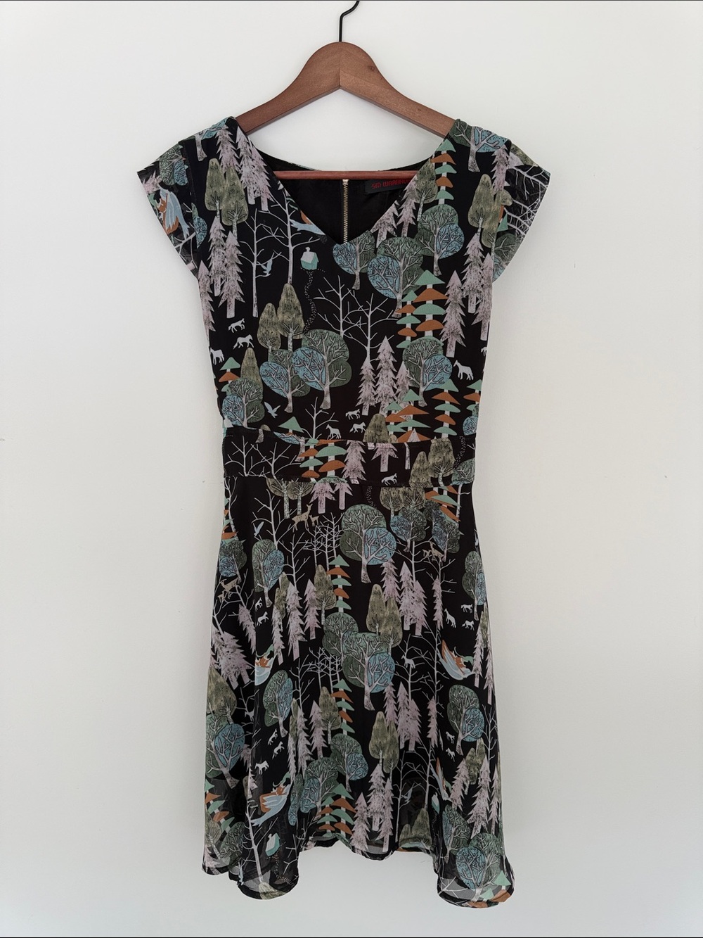 Mystical Forest Print Cap-Sleeve A-Line Dress